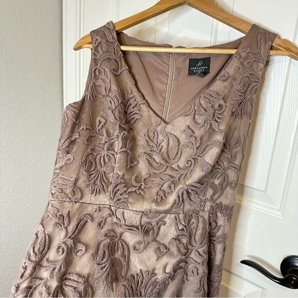 Adrianna Papell Mocha Brown Floral Lace Soutache Dress Sz 6 - Picture 3 of 9